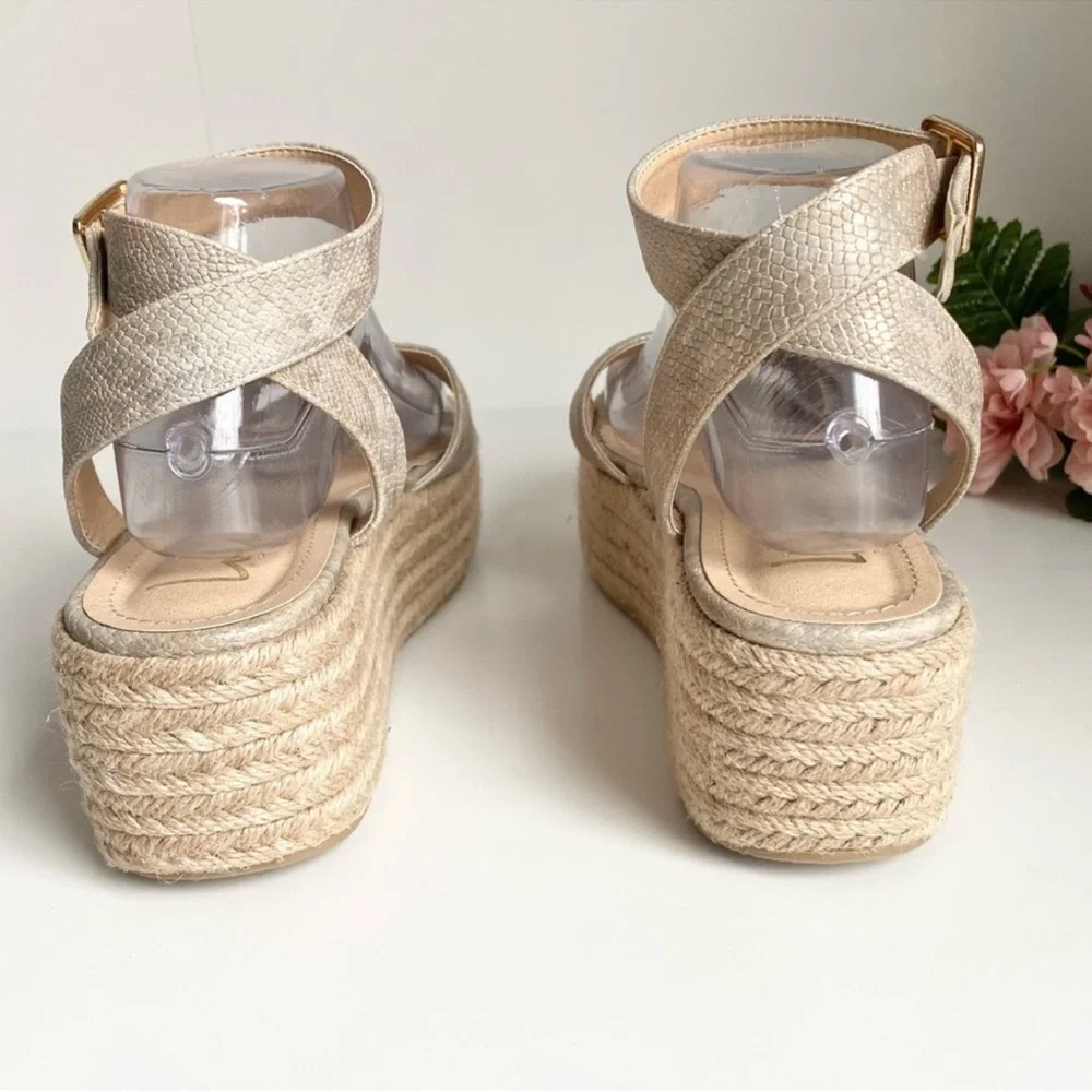 Lulu's Cobi Beige Snake Espadrille Platform Sandals